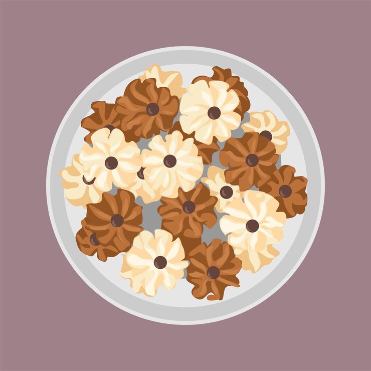 Vettore un piatto di ciambelle con glassa al cioccolato e sopra una crema al cioccolato.