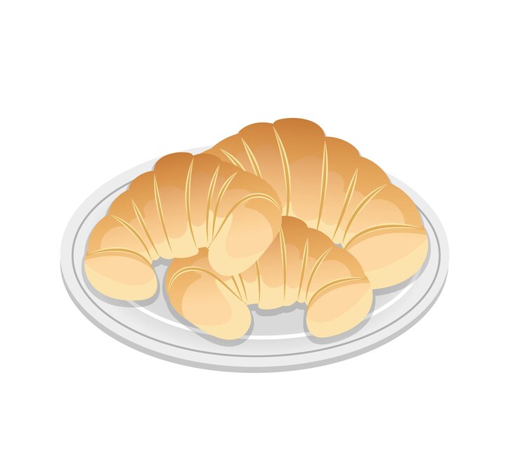 un piatto di pane con uno sfondo bianco che dice croissant