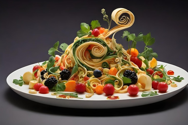 Vettore un piatto di tagliatelle con un disegno a spirale