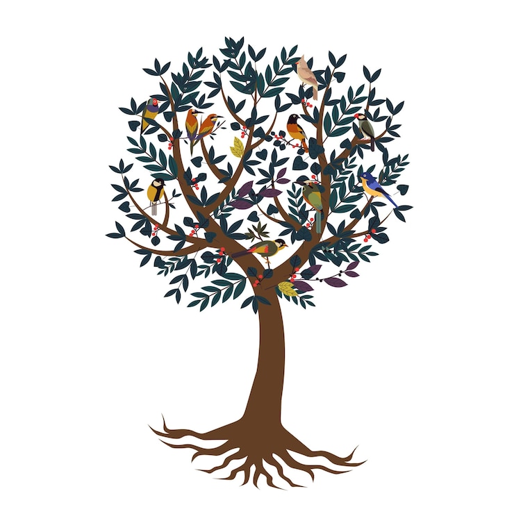 Un piccolo albero colorato un'illustrazione di un vero albero in un parco locale
