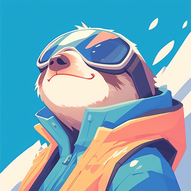 Un pigro su uno snowboard in stile cartone animato