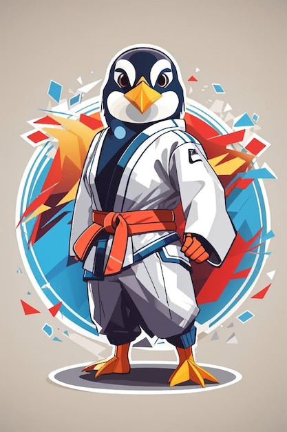 un pinguino cartone animato vestito con abbigliamento da karate