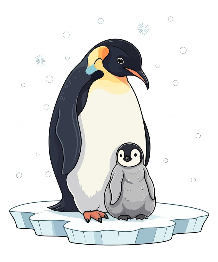 Vettore un pinguino e un pinguino sono in piedi su un galleggiante di ghiaccio