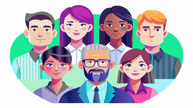 un poster di un gruppo di persone con le facce e un uomo con la barba