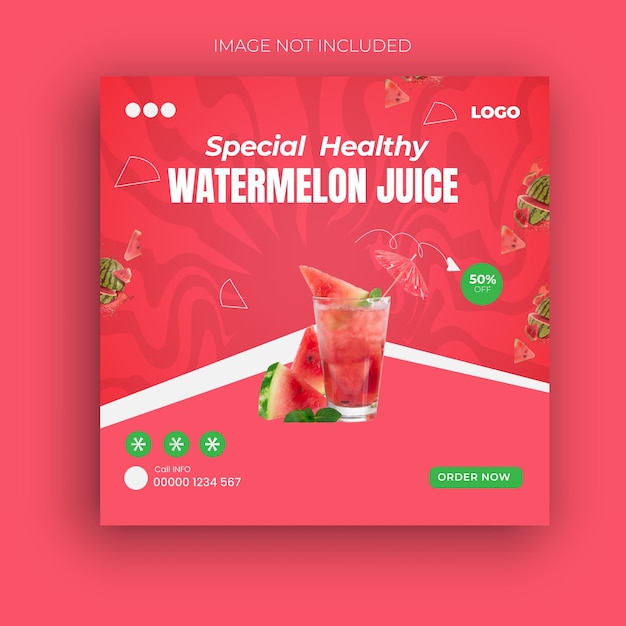 un poster di un succo di frutta speciale con uno sfondo rosso