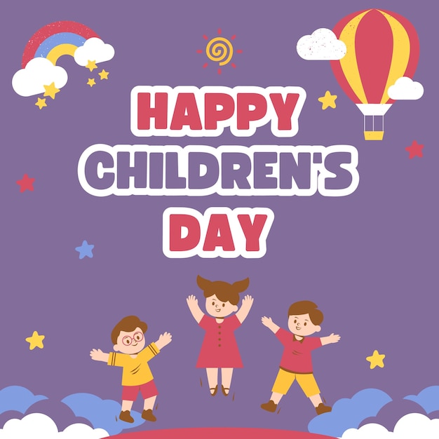 un poster per il giorno dei bambini felici con un palloncino sullo sfondo