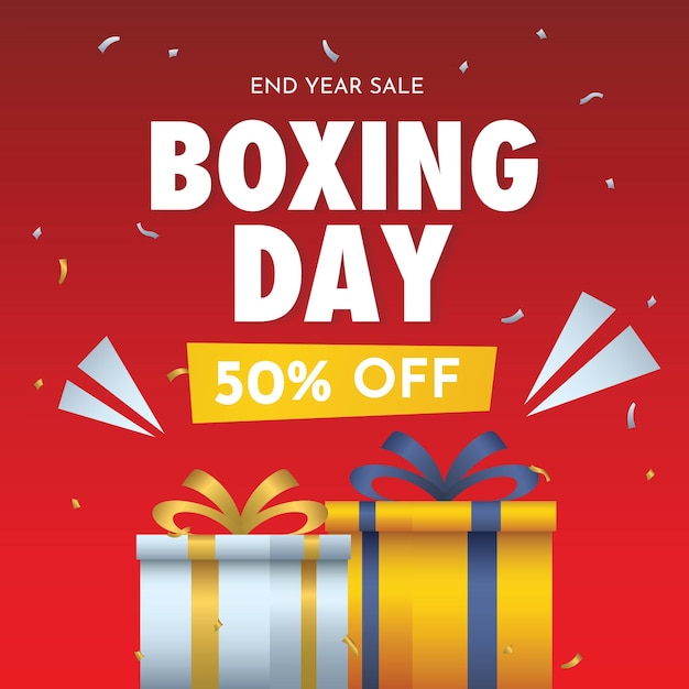 un poster per il giorno della boxe con uno sfondo rosso e un regalo per il giorno del boxe