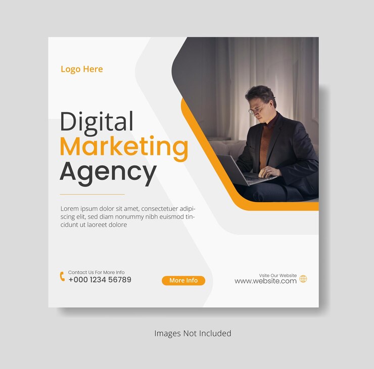 un poster per il marketing digitale con un uomo in abito