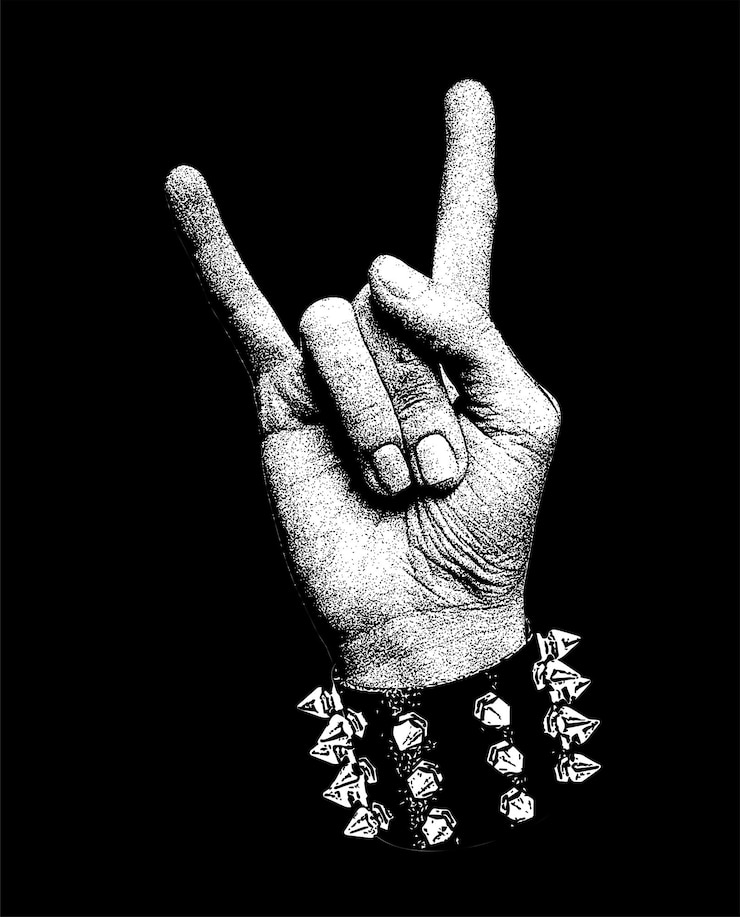 Vettore un poster per il rock n roll mostra una mano con sopra la parola rock.