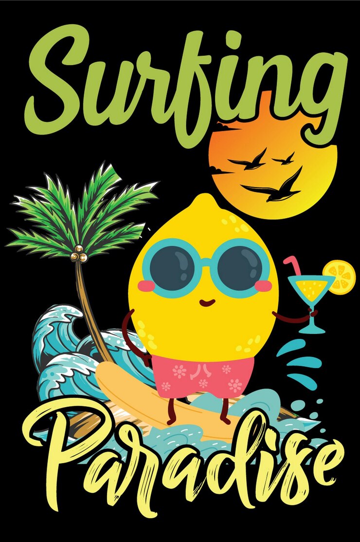 Vettore un poster per la festa in spiaggia con un uccello giallo su di esso