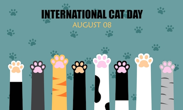 un poster per la Giornata Internazionale del Gatto con le impronte delle zampe