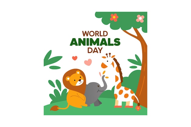 un poster per la giornata mondiale degli animali con un albero e un poster per il giorno mondiale degli animali