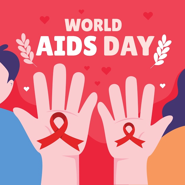 un poster per la Giornata Mondiale dell'Aids con mani e cuori