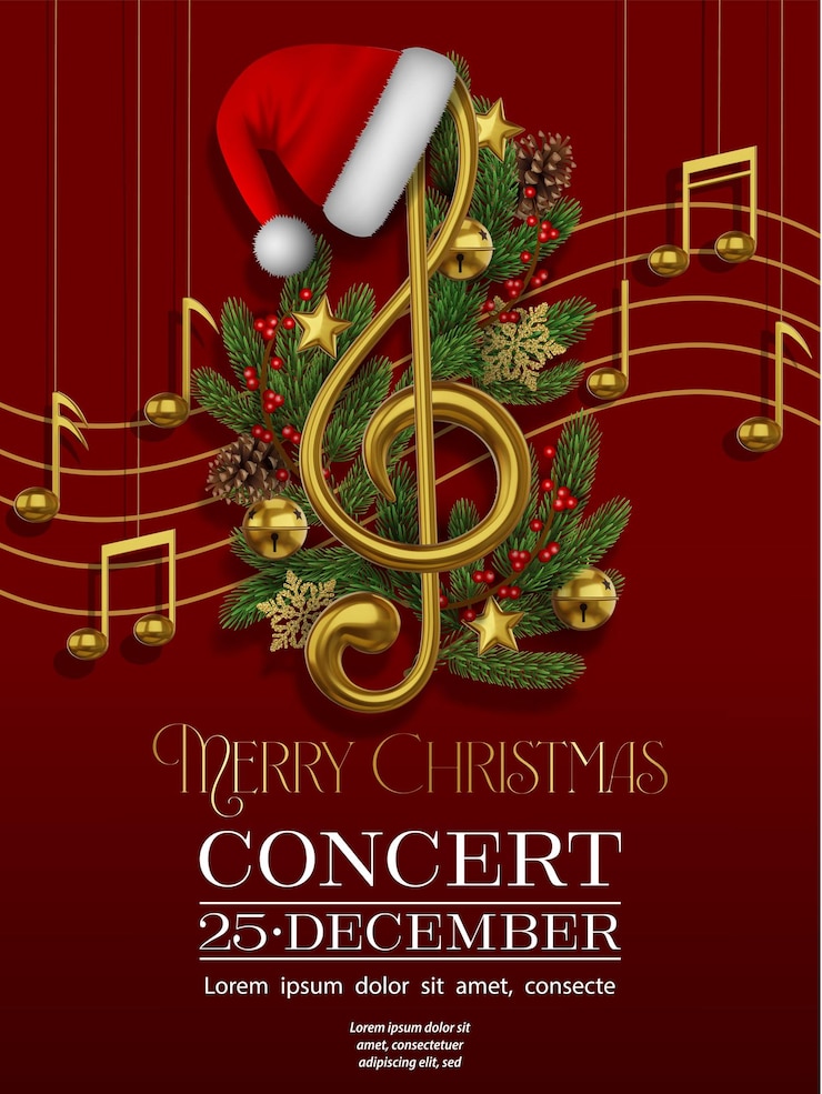 Vettore un poster per un concerto di natale con un cappello di babbo natale