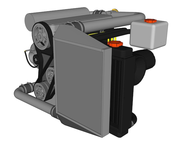 Un quattro cilindri turbo ad alte prestazioni per un'auto sportiva. Illustrazione a colori vettoriale con tratti di contorni di dettagli.