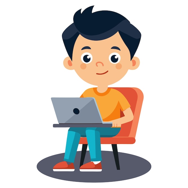 Un ragazzo con un portatile sulla sedia che studia un concetto Illustrazione carina