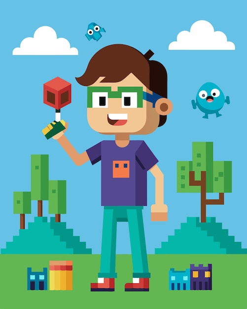 Un ragazzo mostra con orgoglio ai suoi amici la versione di realtà virtuale di Minecraft che ha codificato usando Unity