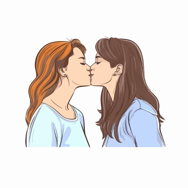 Un ritratto di coppia lesbica con una bandiera arcobaleno Il concetto di LGBTQ
