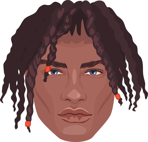 Un ritratto di un bel maschio africano con dreadlock intrecciati di media lunghezza alla moda. Viso dettagliato.