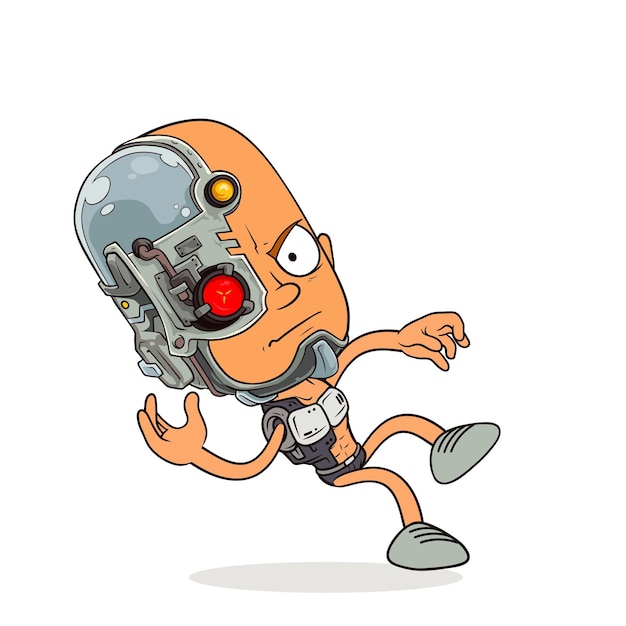 un robot arancione con una testa di robot sulla testa con una luce rossa su di esso