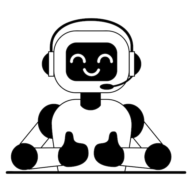 Un robot carino con le cuffie che mostra il pollice in alto.