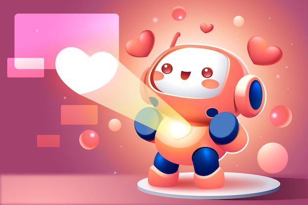 Un robot carino con un cuore per il giorno di San Valentino.