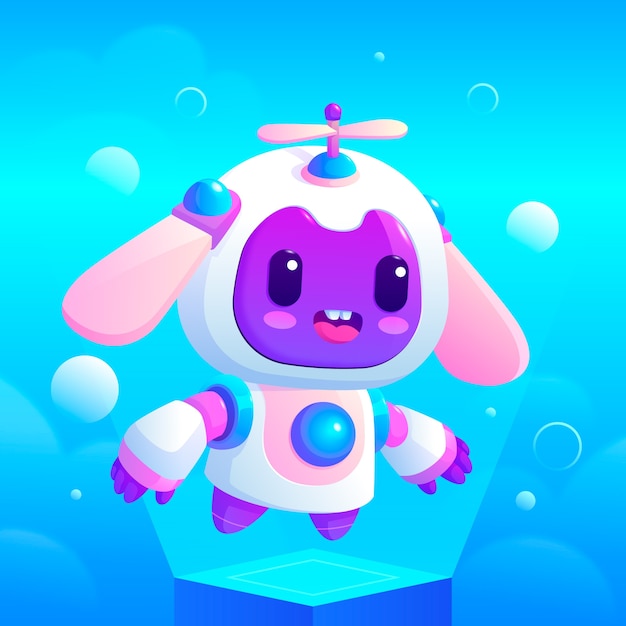 Un robot cartoon carino con un'elica.