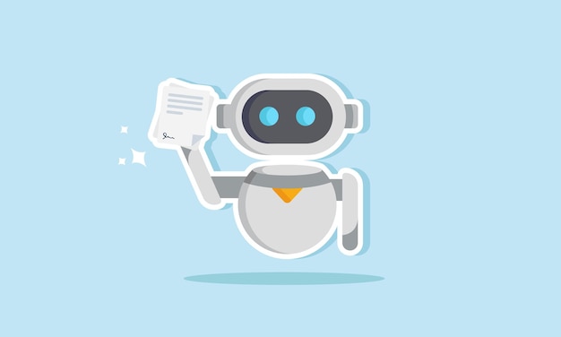 Un robot tiene in mano e mostra un documento di accordo firmato