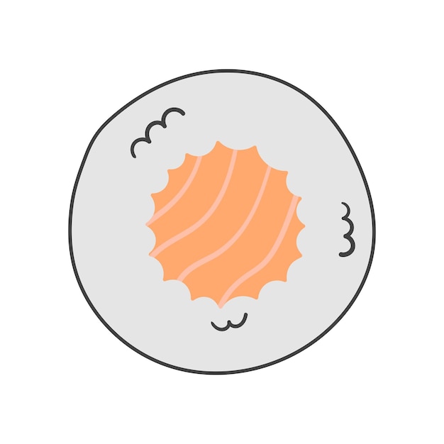 Un rotolo di sushi con salmone in cartone animato doodle piatto stile Illustrazione di cibo giapponese vettoriale