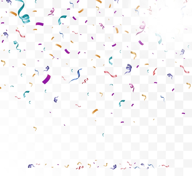Un sacco di piccoli coriandoli colorati e nastri su sfondo trasparente Evento festivo e festa Sfondo multicolore Coriandoli luminosi colorati isolati su sfondo trasparente