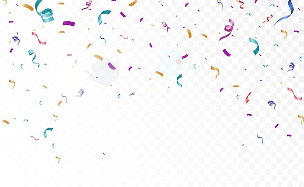 Un sacco di piccoli coriandoli colorati e nastri su sfondo trasparente Evento festivo e festa Sfondo multicolore Coriandoli luminosi colorati isolati su sfondo trasparente