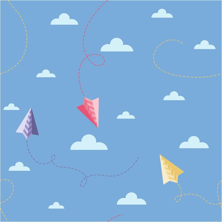 Un semplice modello per bambini di aeroplani origami tra le nuvole