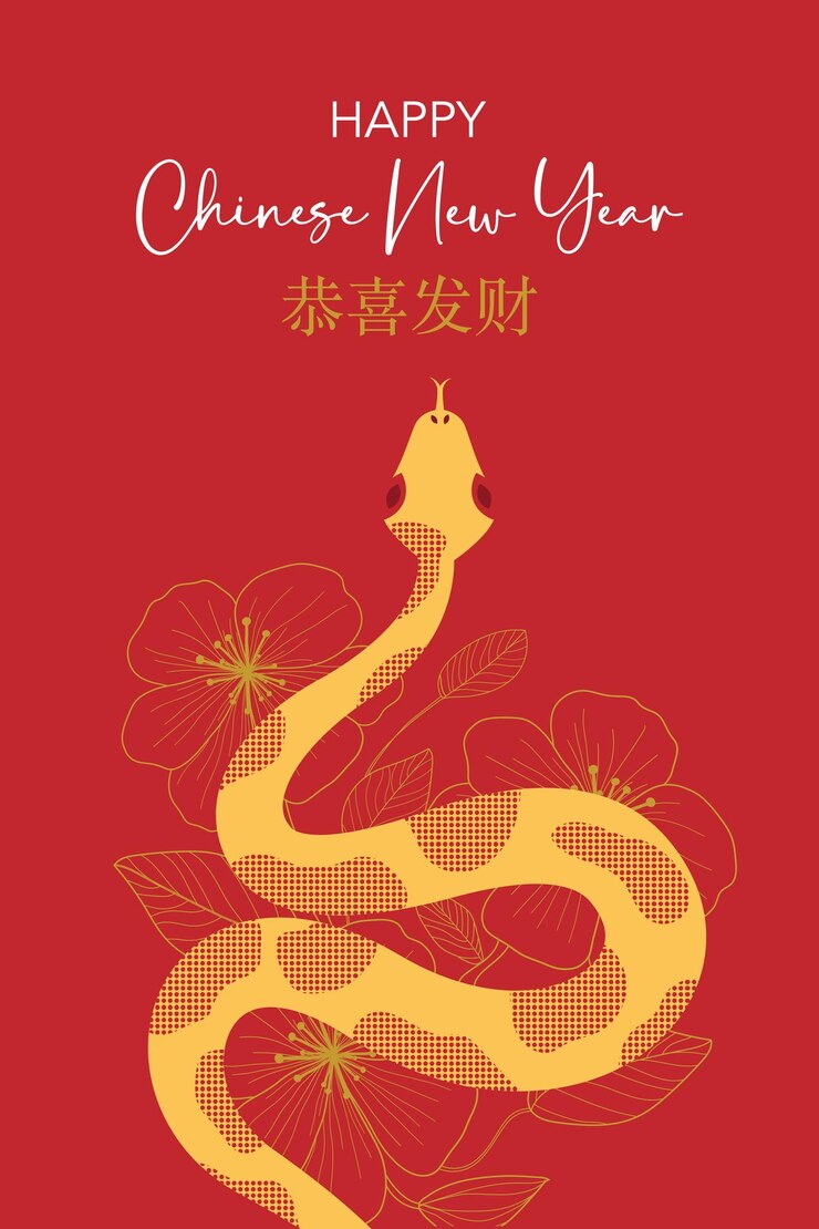 Vettore un serpente giallo con un disegno a punti e fiori sullo sfondo per il capodanno cinese