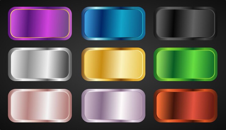 un set colorato di bottoni con uno sfondo viola e verde