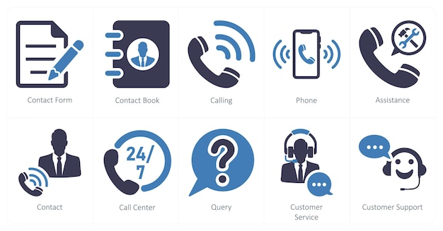 Un set di 10 icone di contatto come modulo di contatto