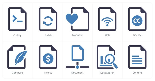 Un set di 10 icone di file come codifica aggiornamento preferito