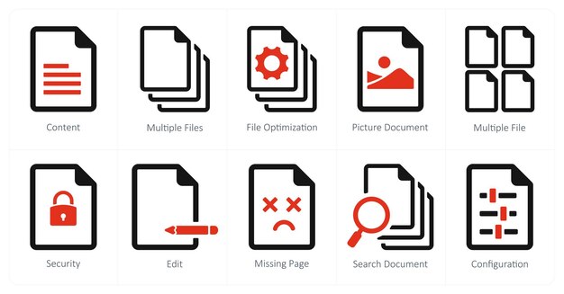 Un set di 10 icone di file come contenuto per l'ottimizzazione di file multipli