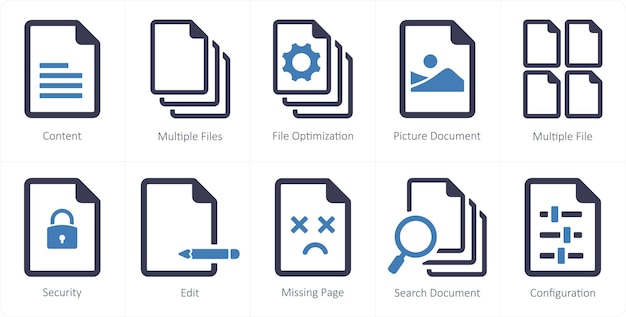 Un set di 10 icone di file come contenuto per l'ottimizzazione di file multipli