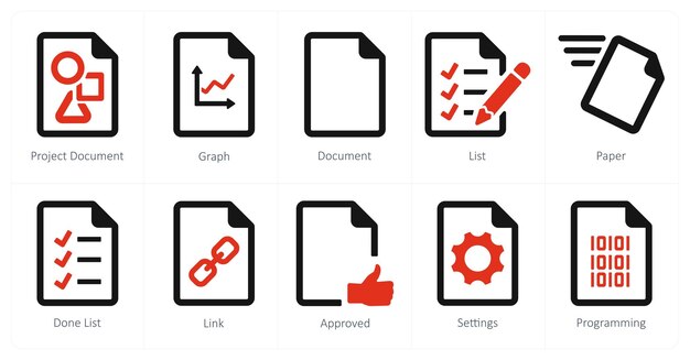 Un set di 10 icone di file come documento di progetto documento grafico