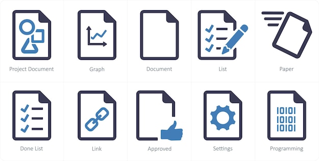 Un set di 10 icone di file come documento di progetto documento grafico