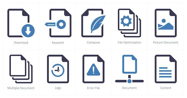 Un set di 10 icone di file come download keywork compone