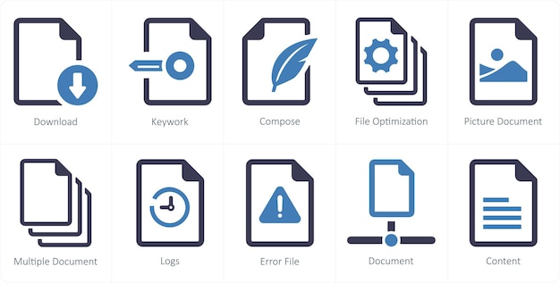 Un set di 10 icone di file come download keywork compone