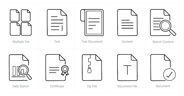 Un set di 10 icone di file come file multiplo di testo documento di testo