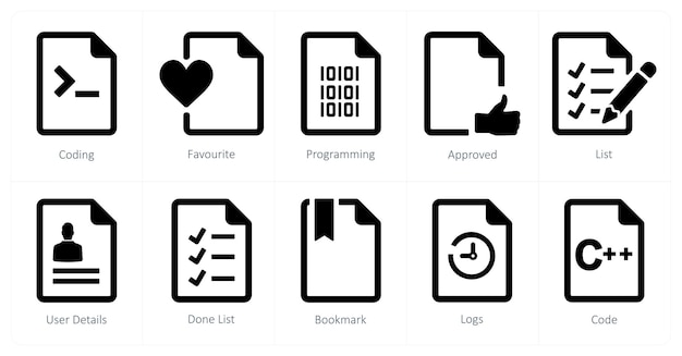 Un set di 10 icone di file come programmazione preferita di codifica