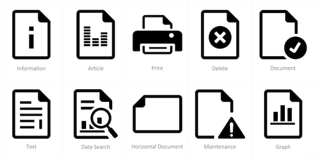 Un set di 10 icone di file come stampa di articoli informativi