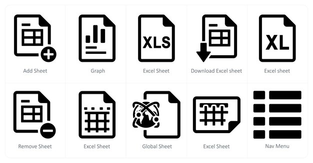 Un set di 10 icone di miscelazione come aggiungere foglio grafico foglio Excel