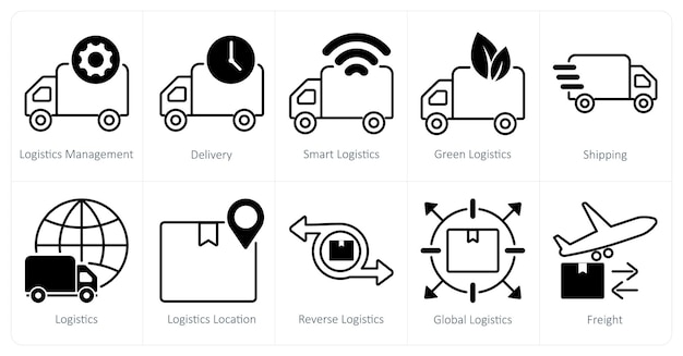 Un set di 10 icone logistiche come logistica di gestione della consegna logistica intelligente