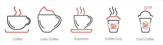 Un set di 5 icone del caffè come caffè espresso