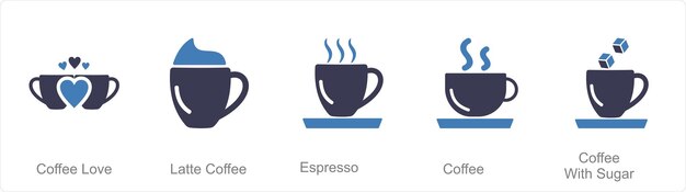 Un set di 5 icone del caffè come il caffè ama il caffè espresso