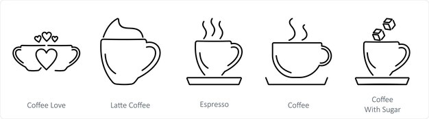 Un set di 5 icone del caffè come il caffè ama il caffè espresso